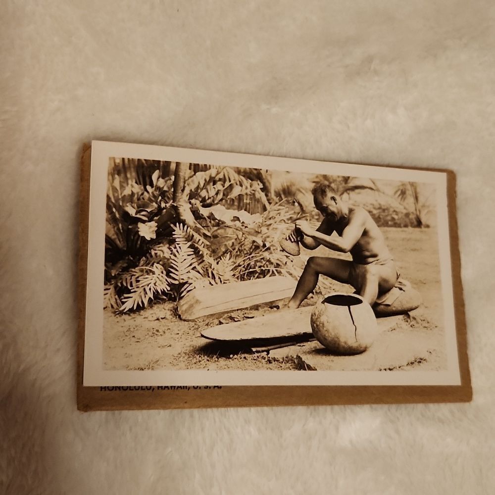 Hawaiian Poi Pounding Vintage Photograph